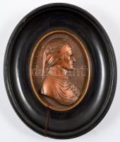 Dante, bronz plakett, fa keretben, hátulján jelzett (CR), 12×9 cm