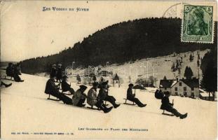 Les Vosges en Hiver. Les Glissades au Flanc des Montagnes / Wintersport / Winter Sport, sledding people, sliding on the mountainsides (EK)