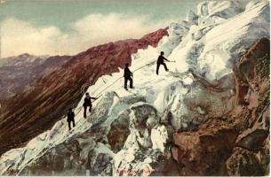 Ascension dun Glacier / Mountaineers climbing a glacier, alpinists. Edition Photoglob Co. 2904. (fl)