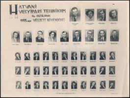 1955 Hatvan, Vegyipari Technikum IV. ker., Dorottya Ált. Leánygimnázium tanárai és végzett növendékei, kistabló nevesített portrékkal, 18x24 cm