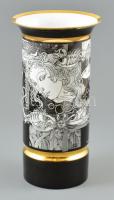 Hollóházi Szász Endre által tervezett mintával díszített porcelán váza, matricás, apró kopásnyomokkal, jelzett, m: 30 cm