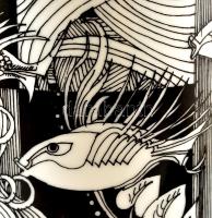 Hollóházi Szász Endre által tervezett mintával díszített porcelán váza, matricás, apró kopásnyomokka...