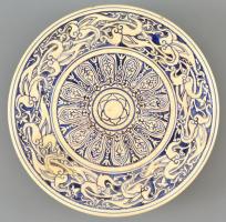 cca 1880 Zsolnay talpas kínáló, plasztikus ornamentikás díszítéssel, kézzel festett mázas porcelánfa...