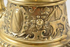 Fém fedeles kancsó, gravírozott felirattal, jelzés nélkül, m: 30 cm