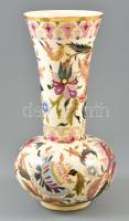 Zsolnay díszváza, kézzel festett porcelánfajansz, festék kopással, javított, alján apró lepattanásokkal, jelzett (mélynyomás), formaszám: 611, m: 34 cm