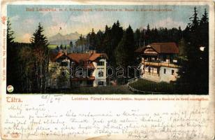 1909 Lucsivna, Lucivná; Lucsivna fürdő a Krivánnal, Neptun nyaraló a Bazárral és fürdő vendéglővel, étterem. Kiadja Feitzinger Ede 1902/12. No. 401. / Bad Lucsivna m. d. Krivan, Villa Neptun m. Bazar u. Kur-Restauration / spa resort, hotel, villa, bazaar shop, restaurant (fl)