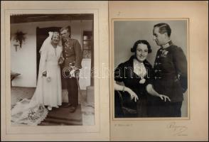 cca 1930 Katonák és feleségek, 3 db vintage fotó kartonra ragasztva, 20x15 cm és 23x17 cm között, változó karton méretekkel