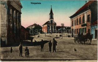 1918 Várpalota, Fő tér, templom, zsinagóga, Horváth János üzlete, gyógyszertár (EK)