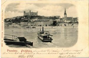 1899 Pozsony, Pressburg, Bratislava; vár, ingahajó. Carl Otto Hayd Kunstanstalt Nr. 6328. / castle, shuttle boat (vágott / cut)