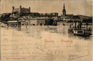 1908 Pozsony, Pressburg, Bratislava; vár, ingahajó. Kiadja Römmler & Jonas / castle, shuttle boat (r)