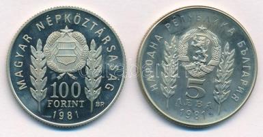 1981. 100Ft Cu-Ni + 5L Cu-Ni "Bulgária 1300 éves" magyar-bolgár közös kiadás, eredeti tokb...