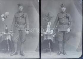 cca 1935 Katonák Egerben, a Foto-GRÁF egri műterem hagyatékából 17 db vintage üveglemez negatív, 8x1...