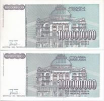 Jugoszlávia 1993. 100.000.000D (2x) "AC" és "AE" sorozatjelek T:I
Yugoslavia 19...