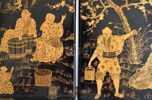 Összecsukható lakkozott sarokpolc, távol-keleti mintával, karton, m: 37 cm