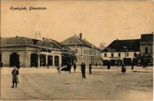 Érsekújvár, Nové Zamky; Gimnázium, tér, Pollak Vilmos üzlete / square, grammar school, shops