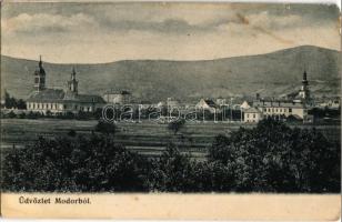 1913 Modor, Modra; látkép, templomok / general view with churches (EM)
