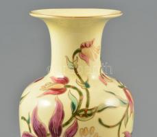 Zsolnay orchidea mintás váza, kézzel festett, jelzett, apró kopásnyomokkal, m: 26,5 cm