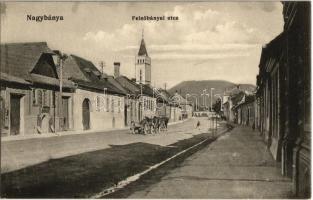 Nagybánya, Baia Mare; Felsőbányai utca, üzlet, ökörszekér. Kovács Gyula kiadása / street, shop, oxen cart