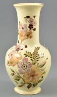Zsolnay virág mintás váza, kézzel festett, jelzett, apró kopásnyomokkal, m: 26 cm