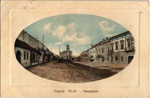 Poprád (Tátra, Magas Tátra, Vysoké Tatry); Fő tér. Kiadja Strompf S. A. 4851. / main square (ázott sarok / wet corner)