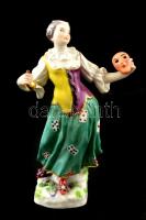Jelzett táncoló női figura, kézzel festett, jelzett, apró kopásnyomokkal, m: 13 cm