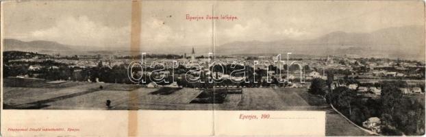 Eperjes, Presov; látkép. Divald, kinyitható panorámalap / folding panoramacard