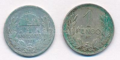 1894KB 1K Ag "Ferenc József" + 1939. 1P Ag T:3,2