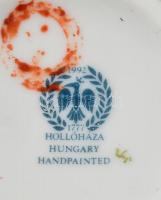 Hollóházi mogyoró virág mintás teáscsésze és alj ( 2db), matricás, jelzett, apró kopásnyomokkal