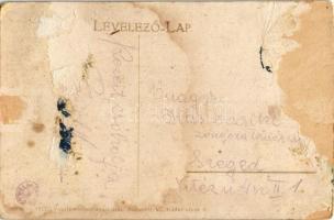 1917 Arad, Maros folyó az új vashíddal, hajómalom / Mures riverside with boat mills (ship mills) and...