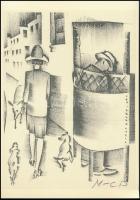 Molnár C. Pál (1894-1981): Telefonfülkében, kis szériás ofszet, papír, 29×21 cm