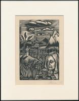 Molnár C. Pál (1894-1981): Az olajfák hegyén, fametszet, papír, paszpartuban, utólagos jelzéssel, 16,5×11 cm