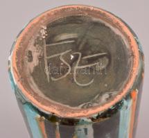 Retró mázas kerámia váza, jelzett, kis kopásnyomokkal, m: 22,5 cm