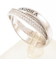 Ezüst(Ag) Pandora dupla gyűrű apró kövekkel, jelzett, méret: 58, bruttó: 4,5 g
