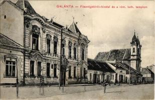 Galánta, Főszolgabírói hivatal és római katolikus templom. Adamkó Béla kiadása / judge's office, church