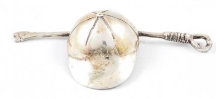 Ezüst(Ag) miniatűr golfütő + sapka, jelzett, h: 5,5 cm, nettó: 6,4 g