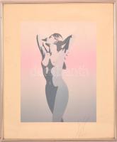Olvashatatlan jelzéssel: Női akt, szitanyomat, üvegezett fa keretben, 37×27 cm