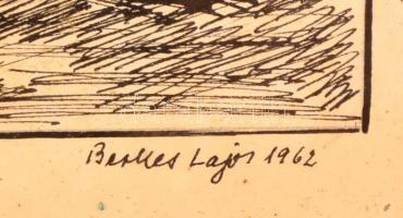 Berkes Lajos (?-?): Tóparti fűz, tus, papír, jelzett, üvegezett fa keretben, 19×26 cm