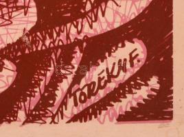 Töreky Ferenc (1922-2006): Pillangós akt. Színes litográfia, papír, jelzett a litón, keretben, 47×33...