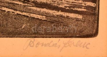 Bordás Ferenc (1911-1982): Visegrád. Rézkarc, papír, jelzett, üvegezett keretben, 31×39 cm