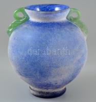 Cenedese Scavo jelzésű fújt váza, jelzett, több rétegű, homok fújt, hibátlan, m: 21 cm