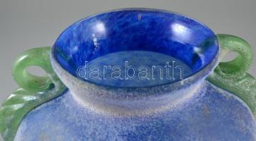 Cenedese "Scavo" jelzésű fújt váza, jelzett, több rétegű, homok fújt,  hibátlan, m: 21 cm