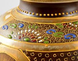 Japán "Satsuma" váza párban, jelzett, kézzel festett, apró kopásnyomokkal, m:31 cm (2×)