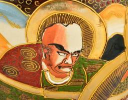 Japán "Satsuma" váza párban, jelzett, kézzel festett, apró kopásnyomokkal, m:31 cm (2×)