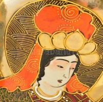 Japán "Satsuma" váza párban, jelzett, kézzel festett, apró kopásnyomokkal, m:31 cm (2×)