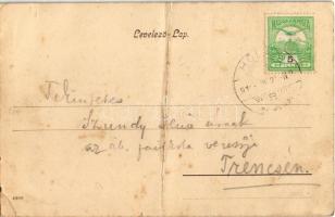 Trencsénteplic, Trencianske Teplice; Pályaudvar, Vasútállomás, gőzmozdony, vasutasok / Bahnhof / rai...