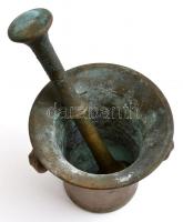 Réz mozsár törővel, d: 12,5 cm, h: 18 cm