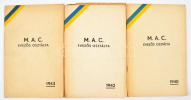 1941-1944 A Magyar Athletikai Club Evezős Osztályának 3 db éves működési jelentése (1940, 1942, 1943). Tűzött papírkötésben, jó állapotban.