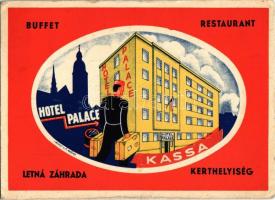 Kassa, Kosice; Hotel Palace szálloda és étterem reklámlapja. Wiko Litográfia / hotel and restaurant advertisement card (kopott szélek / worn edges)