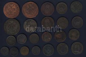 Ausztria kis tétel 1781-1885. 5/10Kr (3x) + 1/4Kr (1x) + 1/2Kr (2x) + 1Kr (14x) 4klf típusban + 6Kr ...