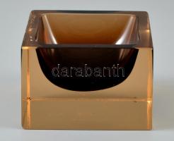 Muranói "Sommerso" tálka, formába préselt, jelzés nélkül, alján karcolásokkal, 7,5×7,5 cm